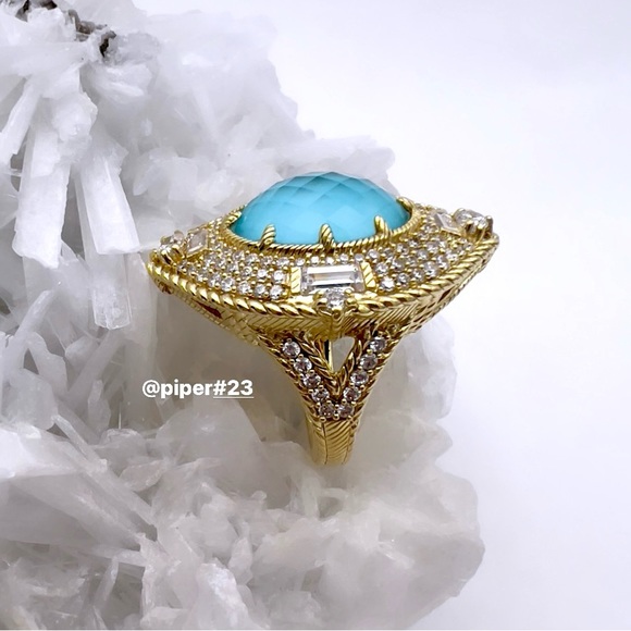 EUC Judith Ripka 14K Gold Clad Turquoise Doublet and Diamonique Cocktail Ring - Picture 5 of 14